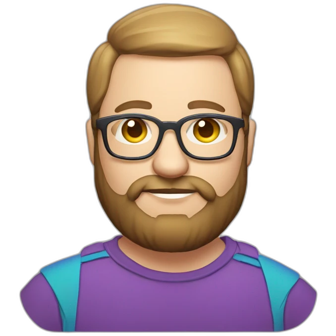 400 pound white man with beard and glasses holding a sign that reads "hype" in rainbow colors emoji