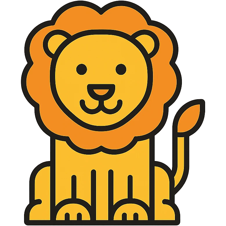 A lion in the style of lineal color icon with black outlines. emoji