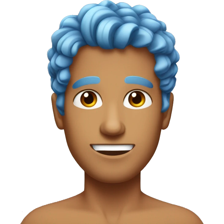 Tanned man, blue eyes, short hair on sides curly on top.  emoji