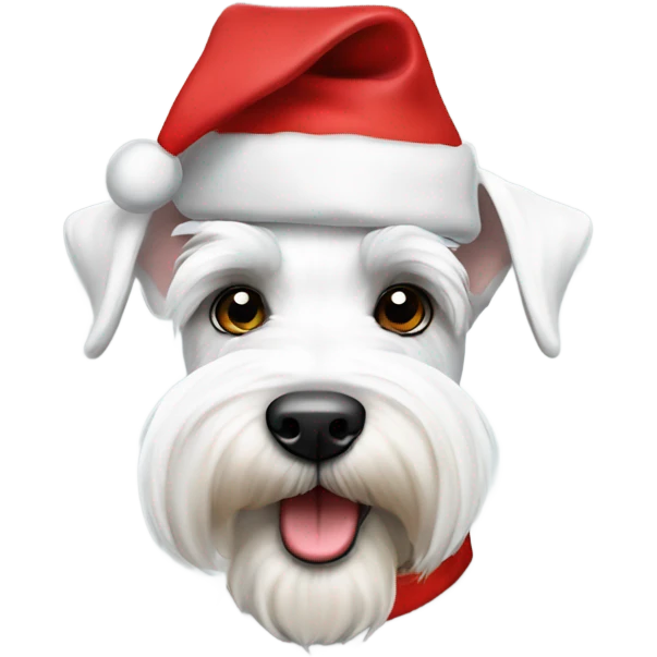 White Miniature schnauzer with Santa hat emoji
