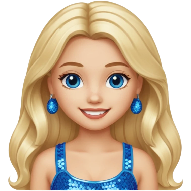Cloe from Bratz with long light blonde hair, light skin, blue eyes, blue sequin crop top emoji