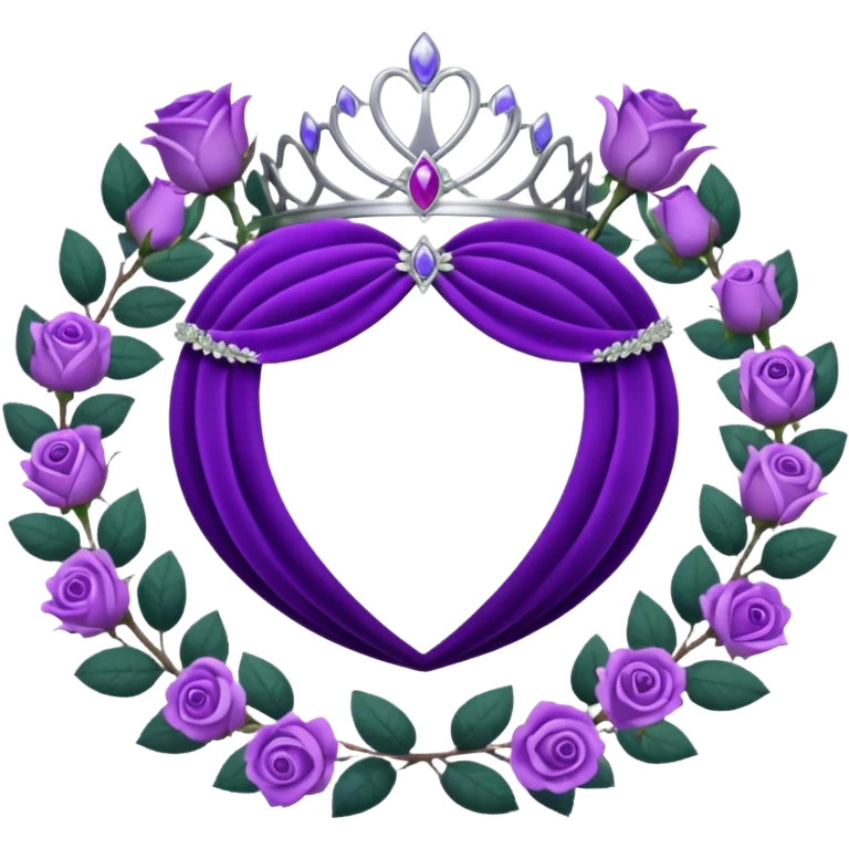 Purple rose with silver tiara and a purple emblem leaf wreath emoji