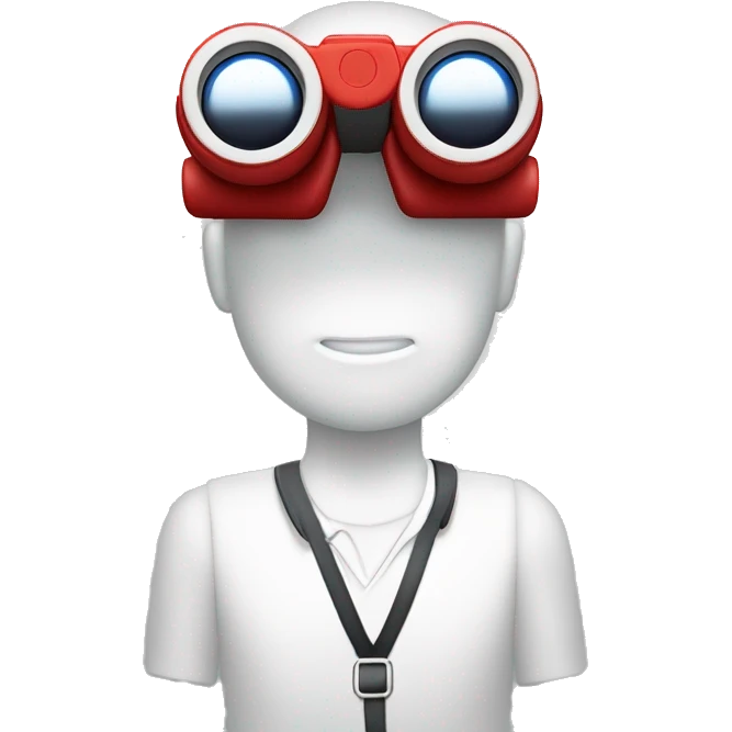 Persona blanca con polo rojo agarrando su binocular con sus manos  emoji