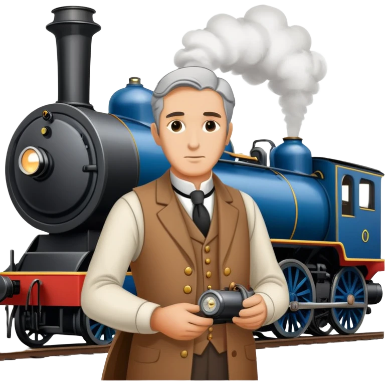 George Stephenson working on a steam locomotive emoji