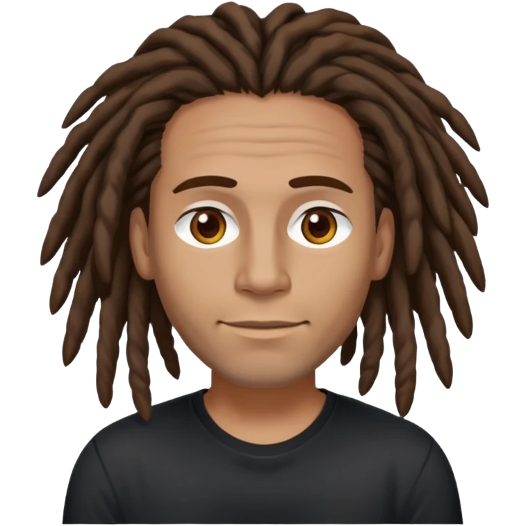 columbian tech man with brown hair, dreadlocks, brown eyes. No forehead wrinkles & black shirt. emoji