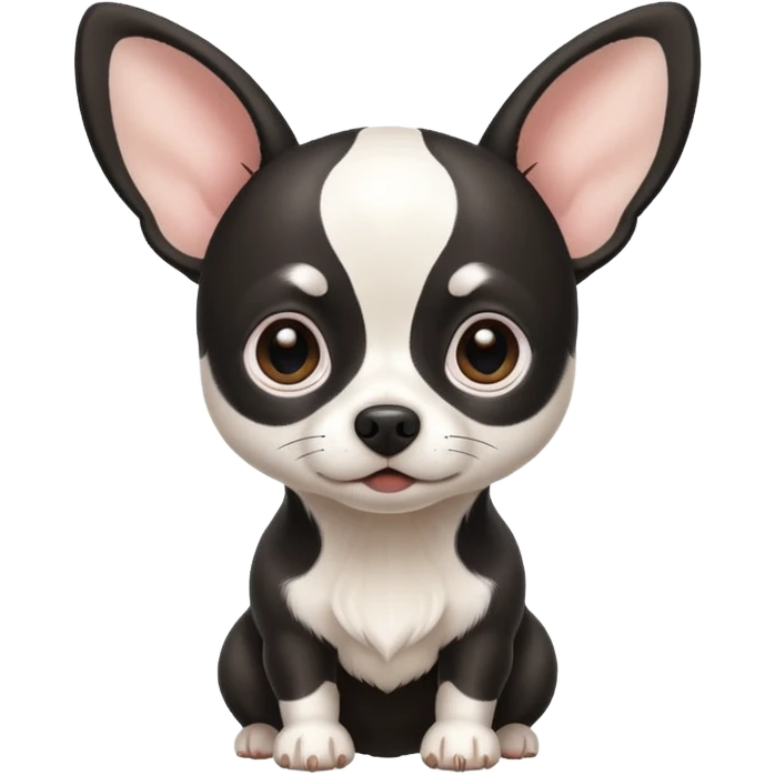 Chihuahua de pelo blanco con negro como una vaca. Con Grandes orejas super delgado emoji