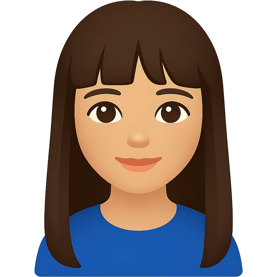 chica morena linda con cabello largo y fleco, colorful illustration style emoji