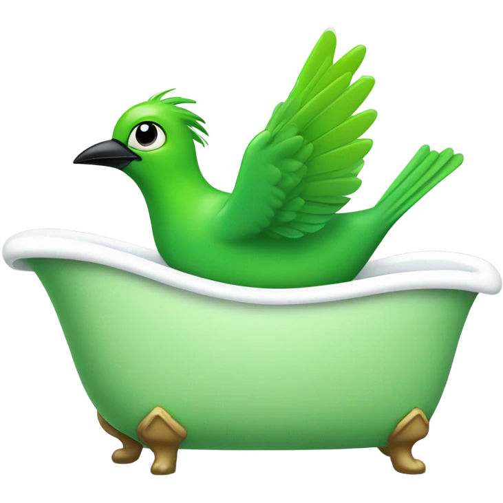 Green bird taking a bath in a white bathtub emoji
