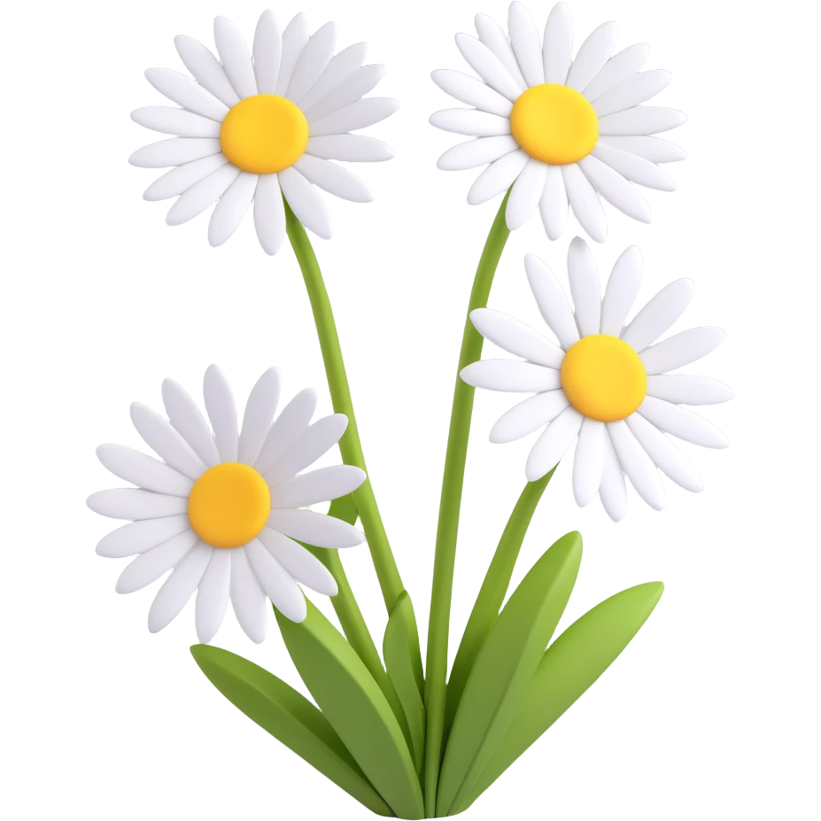 3D iOS-style daisy flower, single bloom, detailed petals, soft shadows emoji