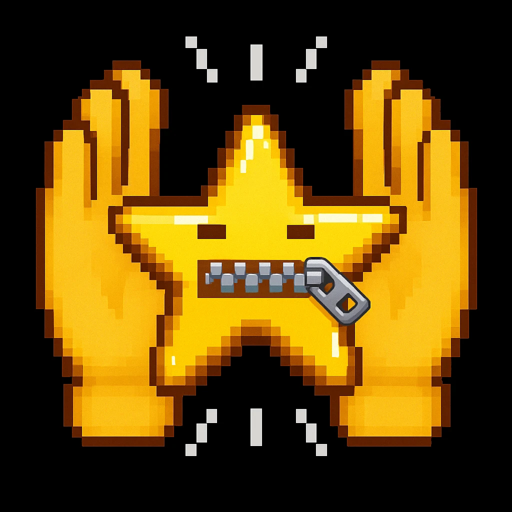 A 100 x 100 pixel emoji showing applause, with a yellow star-shaped mouth that has a zipper, mimicking the attached image. The star shape should be creatively incorporated into the design to represent applause. The emoji should be in the same style as the reference image. emoji