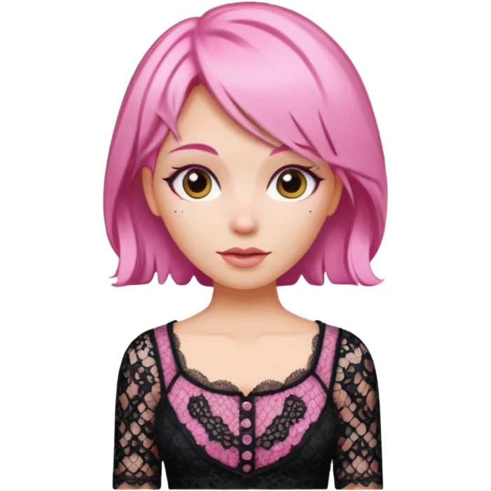 pink haired woman with lace patterned top emoji
