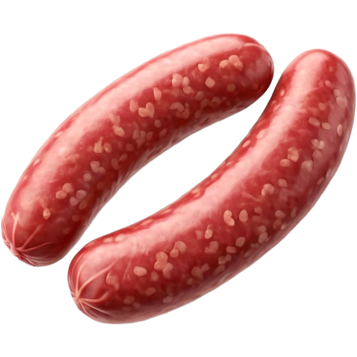 portion of raw sausage filling, coarse grind, pink-red meat, visible white fat, moist uneven texture, natural color variation, unprocessed look, clean 3D rendering, soft light, subtle shadow, no background elements, no anthropomorphic features, transparent background, emoji scale emoji