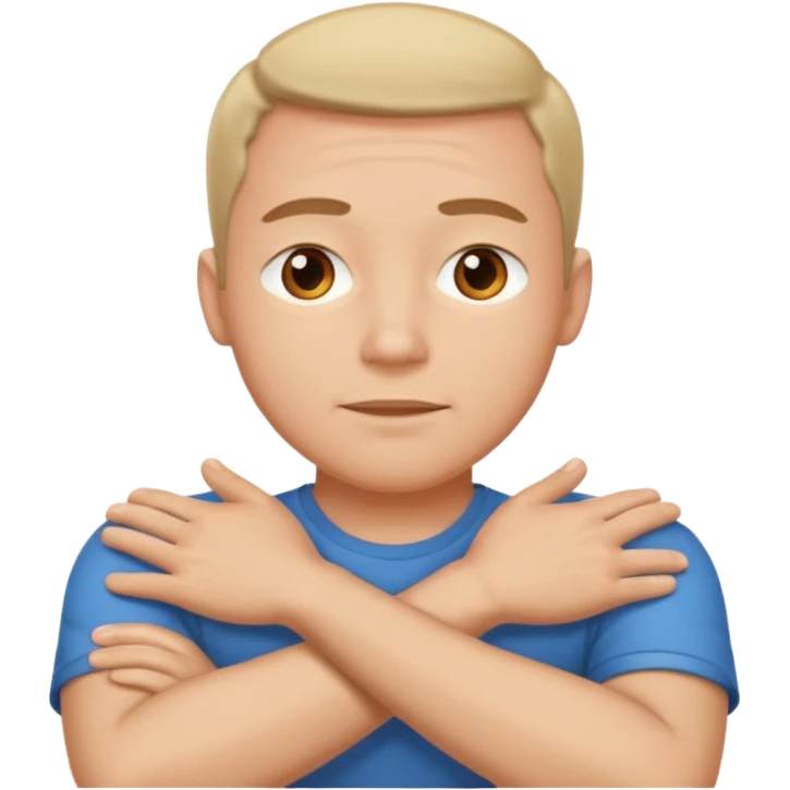arms crossed hands around neck eyes open man emoji