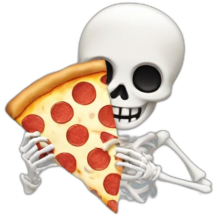 a skeleton holding a slice of pizza emoji