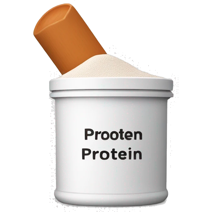 An emoji of a protein powder container with a scoop, labeled with a bold 'Protein' text on the front emoji