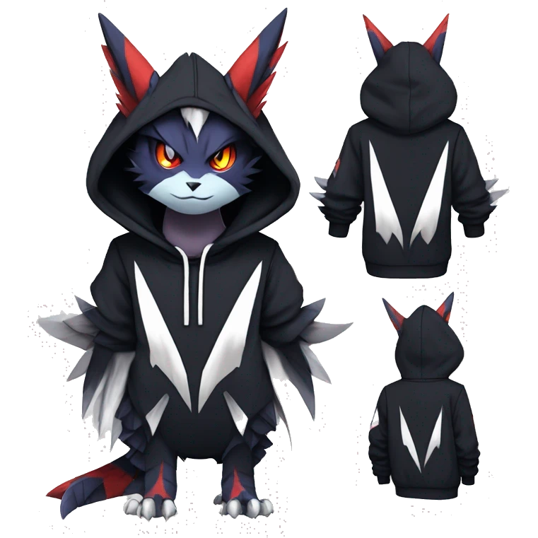 Cool Anthro Dark Edgy Absol-Noivern-Quilava-Litten-Pokémon with edgy stripes hoodie spiked collar punk Full Body emoji