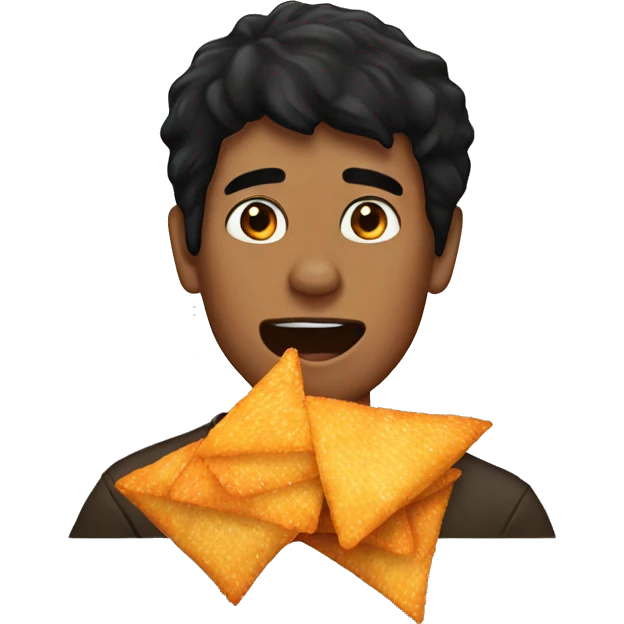 Guy with black hair eating doritos emoji