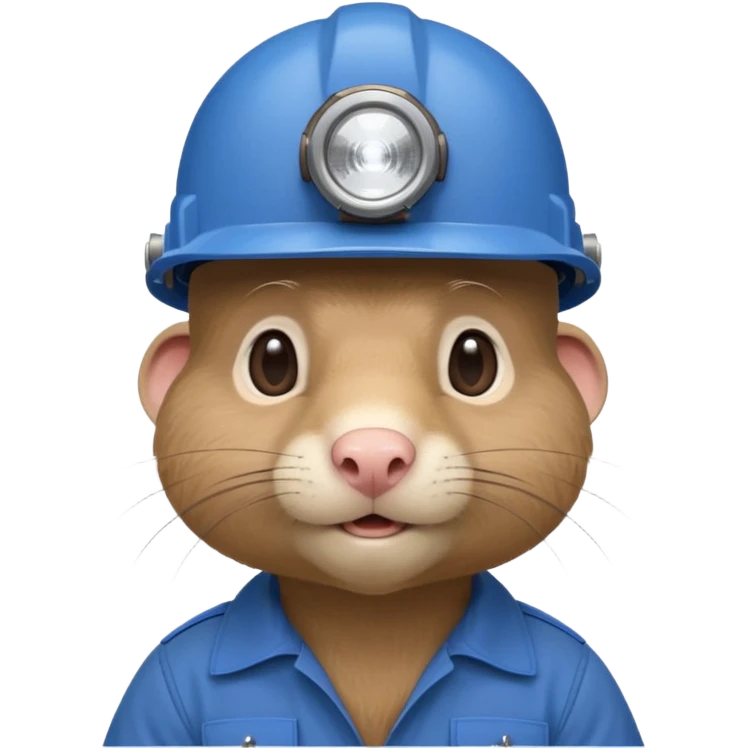 a mole rat, blue helmet, headlamp, BROWN worker cloth emoji