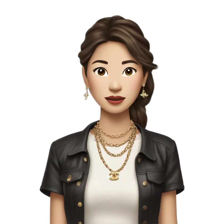 Realistic brown hair Chanel Asian Girl with Birkin bag and Chanel necklace emoji
