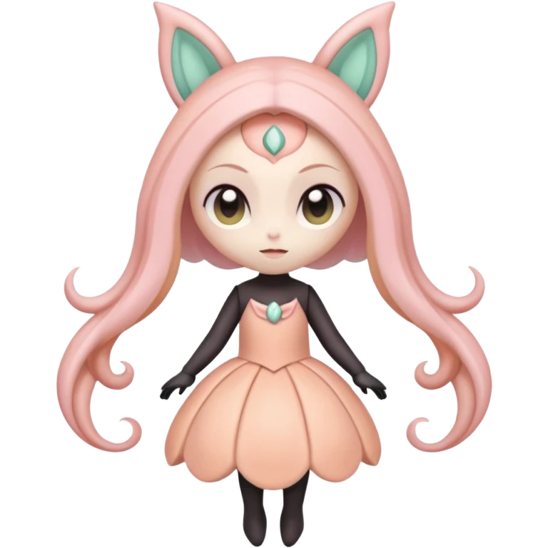 Pastel Pink-Peach Soft-Cream Rosy-Glossed Cute Round Meloetta-Trico-hybrid-creature (full body) emoji