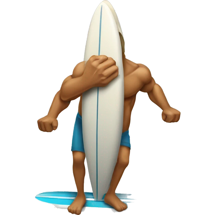 A surfboard with two muscular arms emoji