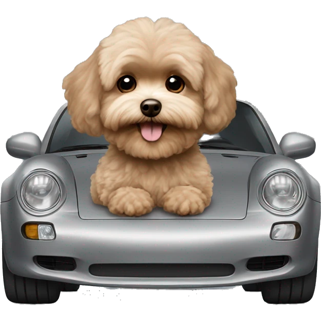 Brown Maltipoo in a grey Porsche  emoji