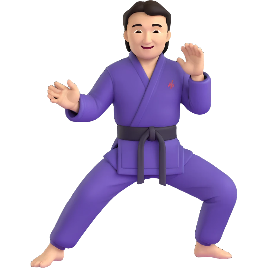 Jackie Chan with his signature smile, martial arts master pose emoji