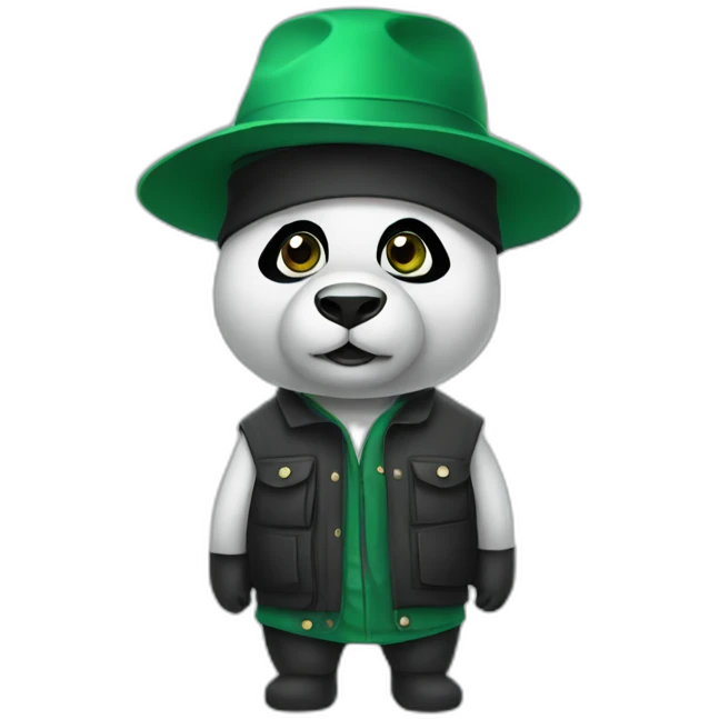 Panda with a dark green bucket hat emoji
