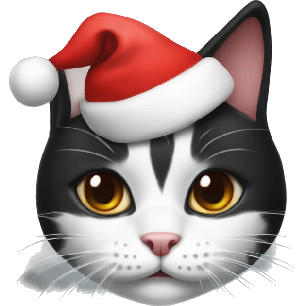 Black and white cat with Christmas hat emoji