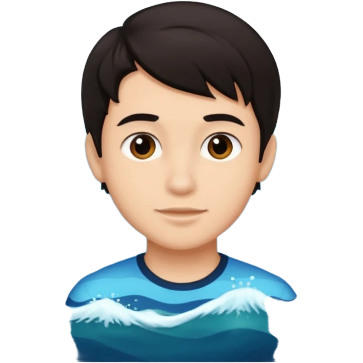 검은 머리의 소년, 바다를 좋아하고, 완벽을 추구하는 emoji