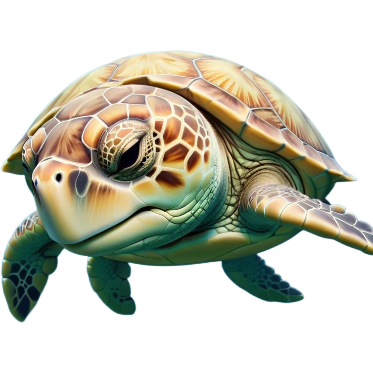 Meme-Worthy Cute Sleeping Sea Turtle Portrait Emoji, Head resting peacefully with a contented smile, showcasing a stately, patterned shell and a smooth, ancient body with eyes gently closed in serene slumber, Simplified yet adorably endearing features, highly detailed, glowing with a soft, drowsy oceanic light, high shine, relaxed and utterly lovable, stylized with an air of playful laziness, soft glowing outline, capturing the essence of a sleeping sea turtle that feels destined to become the next viral icon of adorable rest! emoji