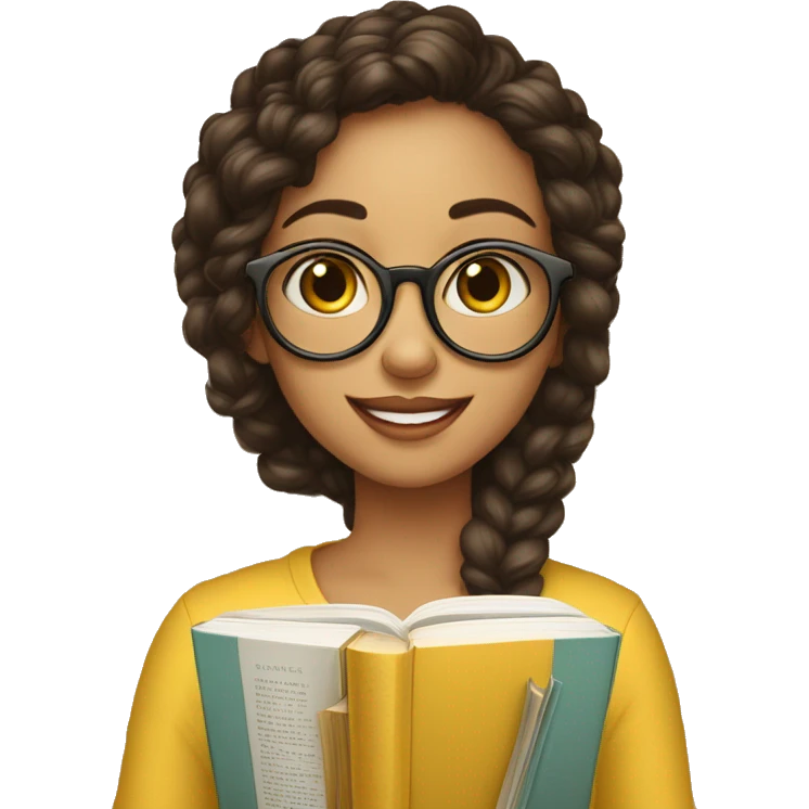 menina de óculos branco lendo um livro de capa amarela emoji