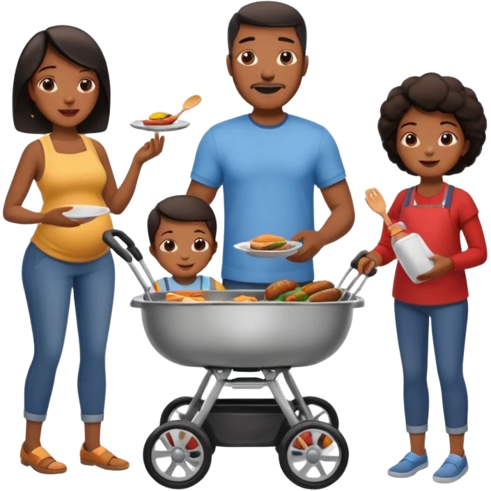 cookout with black family mom,dad,daughter,son, and baby emoji