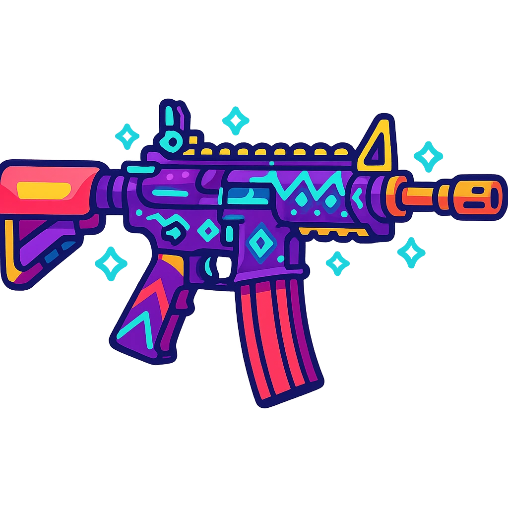 PUBG Mobile M416 Maskara weapon skin, glowing accents, dynamic, cartoon style emoji
