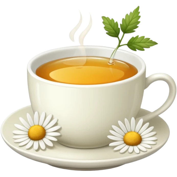 Te de manzanilla - taza blanca con una hoja a un lado del plato- No dentro emoji