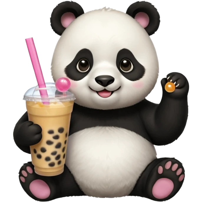 A panda drinking bubble tea, excited about the toppings, portrait, bust up emoji