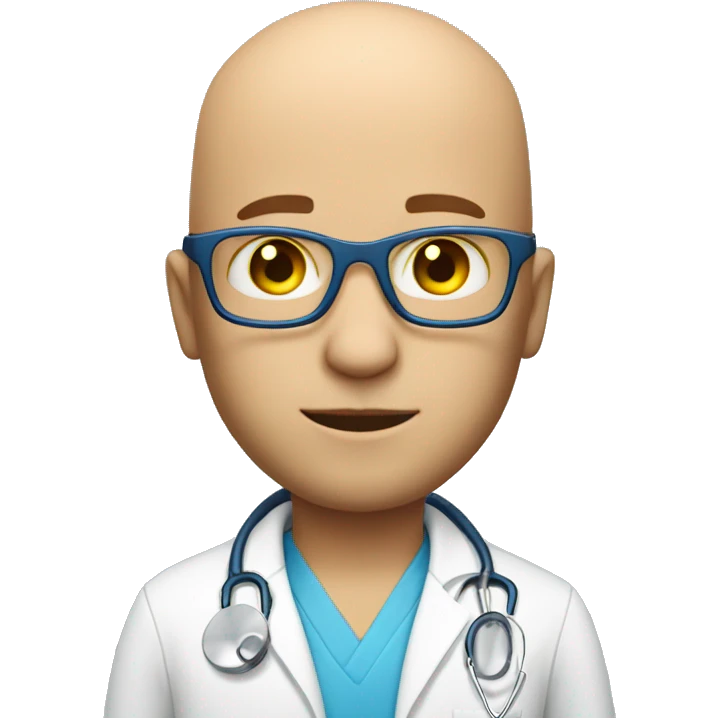 bald man with scruff and glasses and blue eyes and yellow stethoscope  emoji