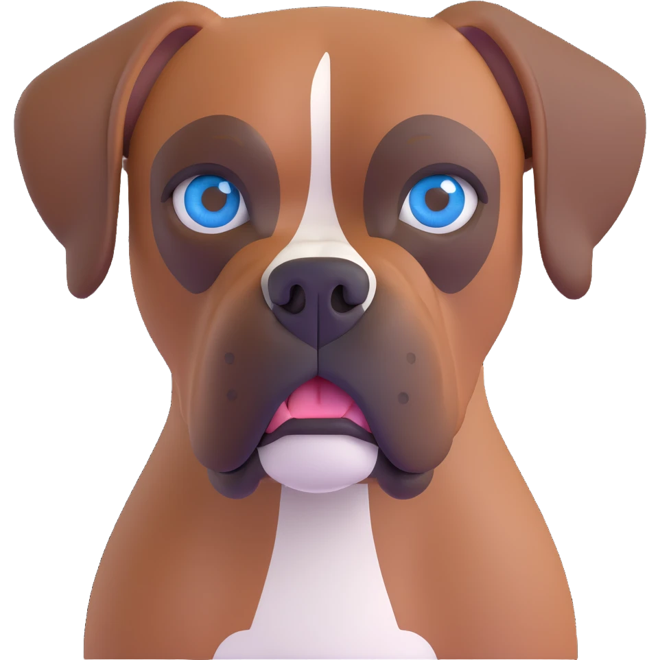 brown boxer dog with a blue eye, detailed, friendly expression emoji