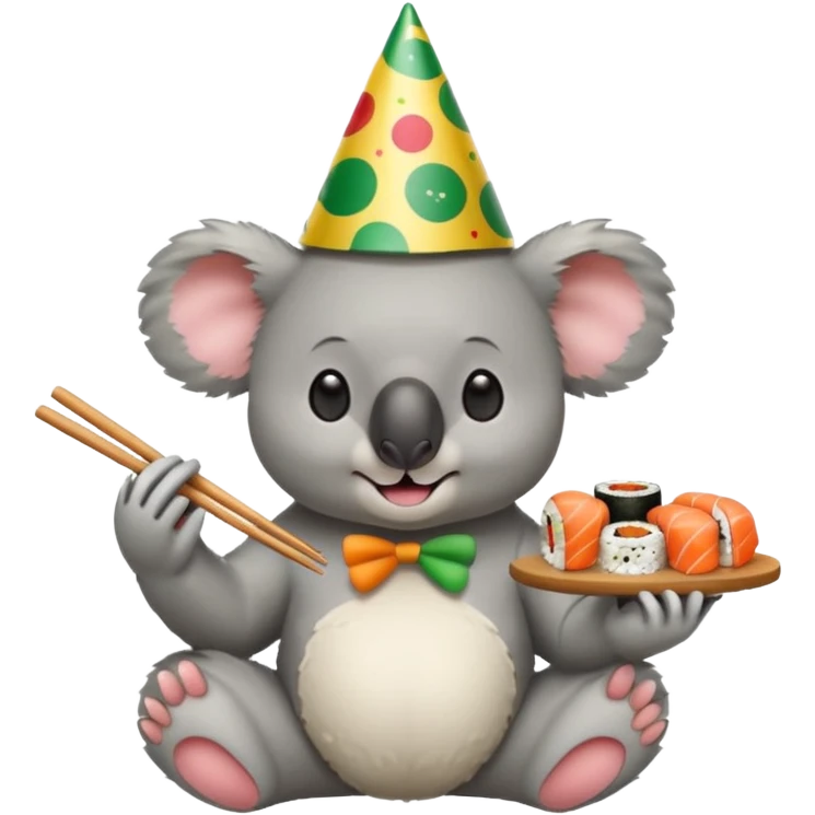 koala with party hat eating sushi emoji