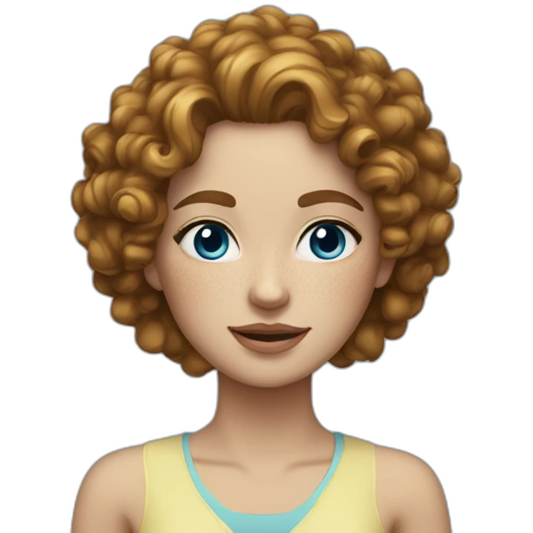 Women, white skin, round face, curly hair, blue eye, freckles emoji