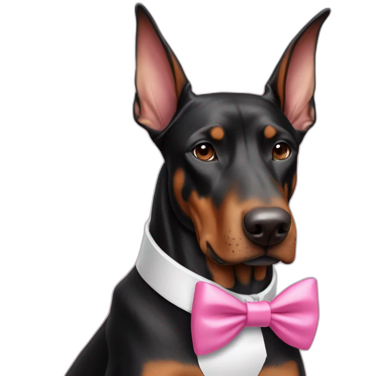 a-white-doberman-with-a-pink-bow-tie-on-the-neck,-a-black-one-and-a-brown-one emoji