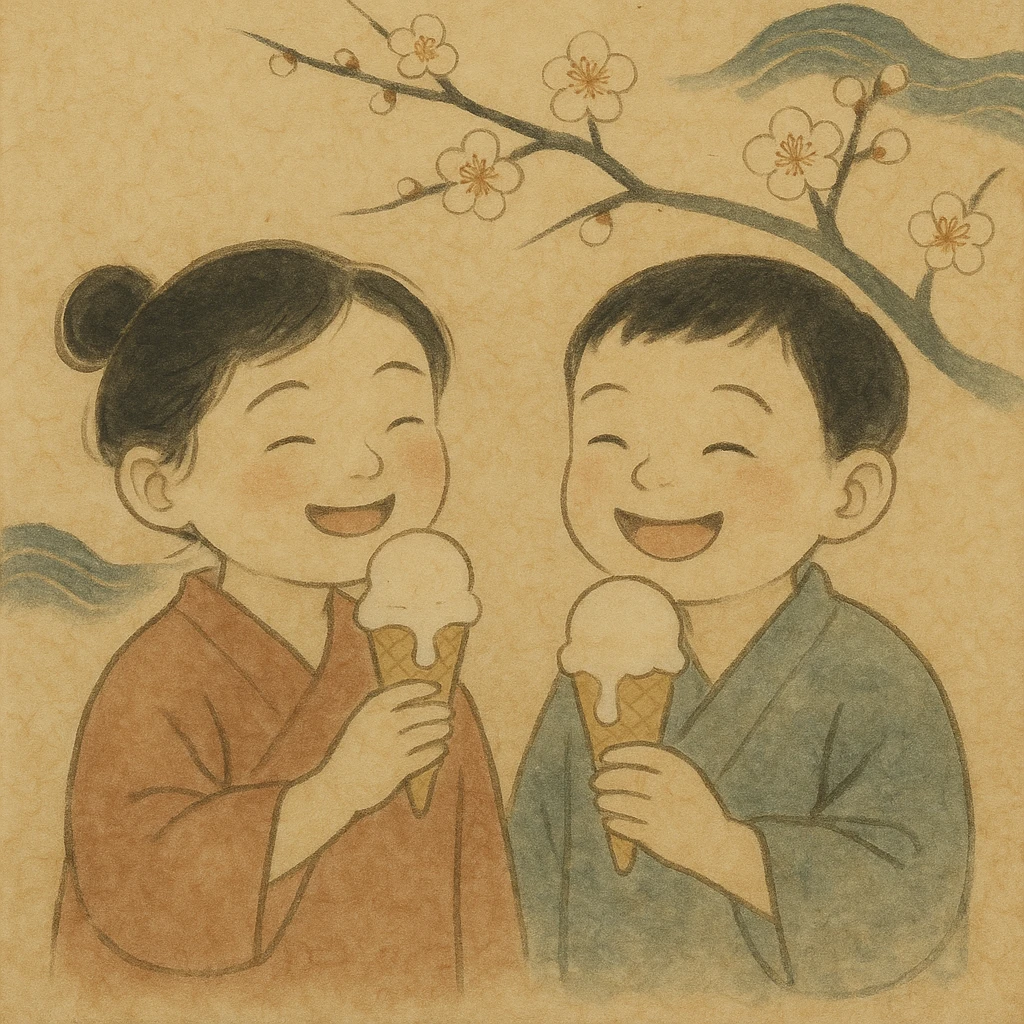 happy children with melting ice cream cones emoji