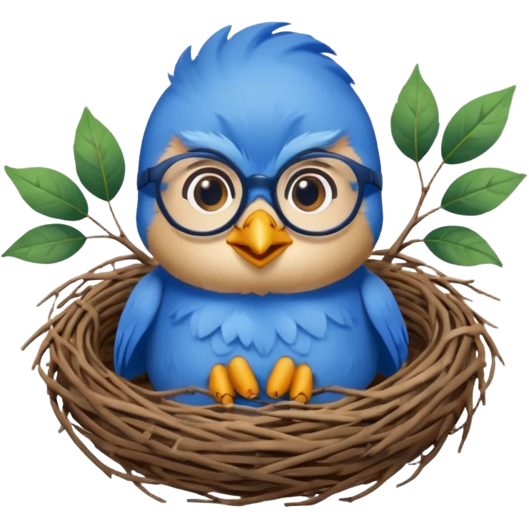 a small teacher bluebird in a nest  - he needs glasses on to be teacher emoji