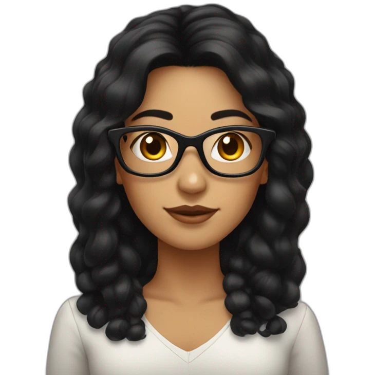 South American woman, black hair, square glasses emoji