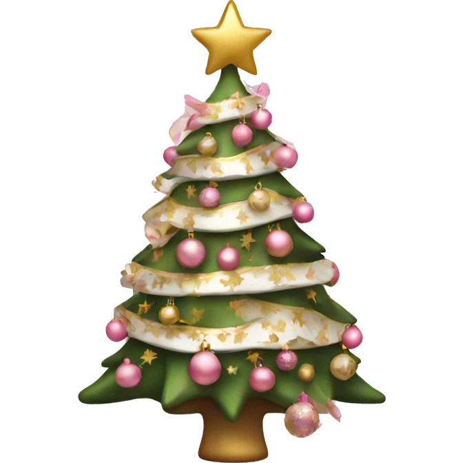 christmas tree with pink and gold and white decorations emoji