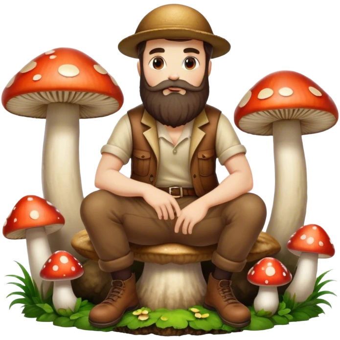 Bearded man sitting on a mushroom emoji