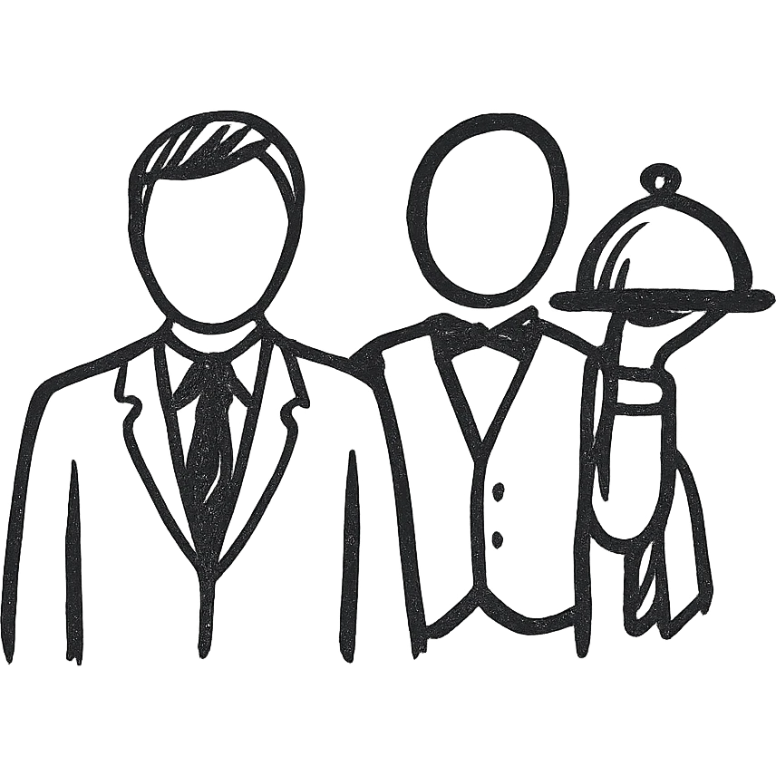 A businessman in a crimson suit with a waiter emoji