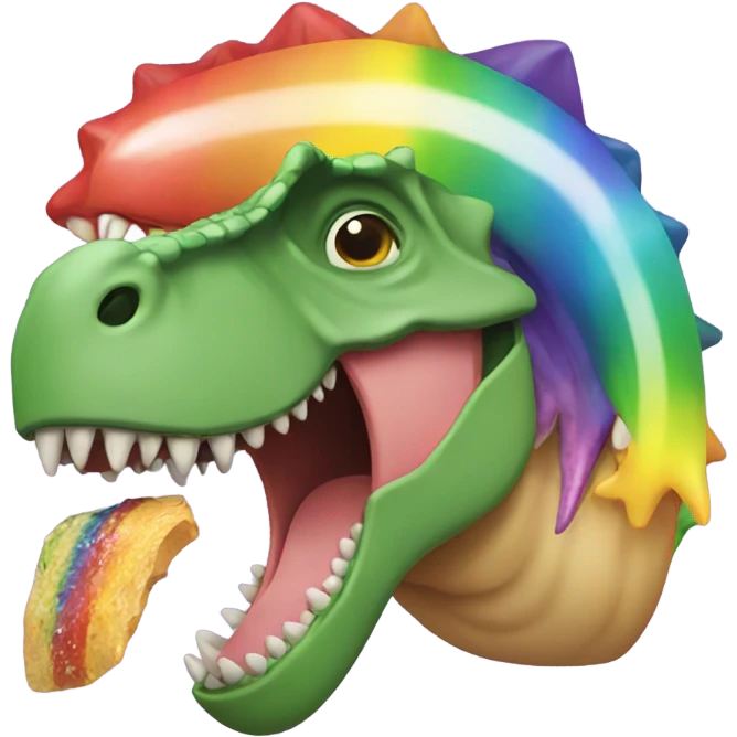 Dinosaur eating a rainbow emoji