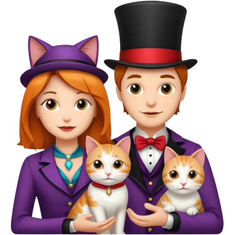 magician couple and their pet cat emoji