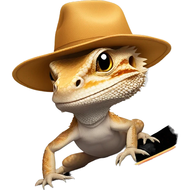 Bearded dragon on a skateboard with a hat  emoji